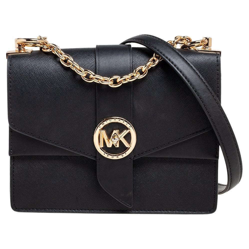 Michael Kors Black Leather Convertible Crossbody Bag W/ Lock For Sale