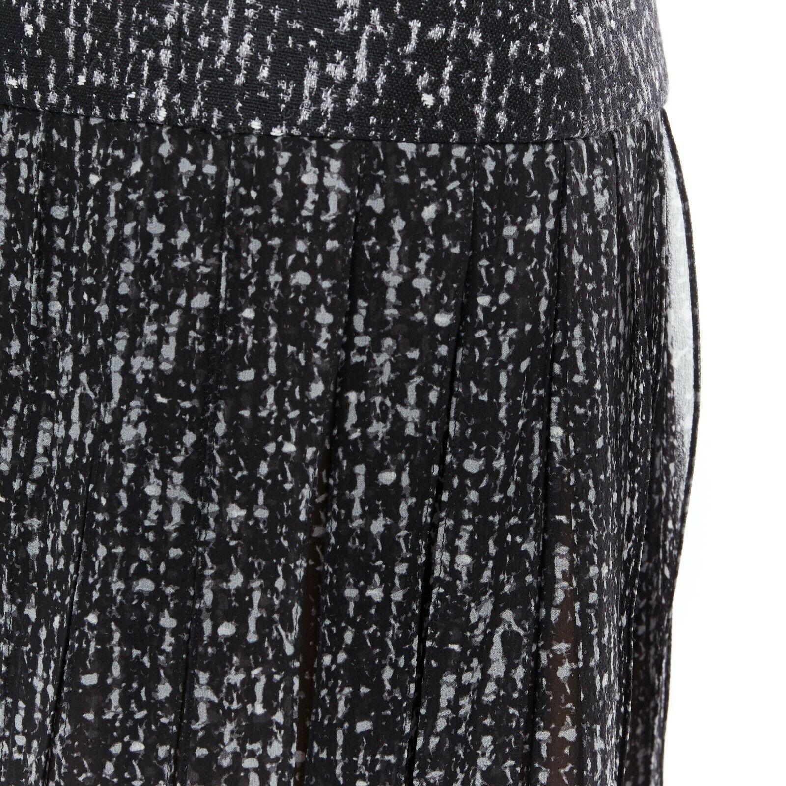 MICHAEL KORS black white 100% silk marble chiffon strips high-waist skirt US0 2