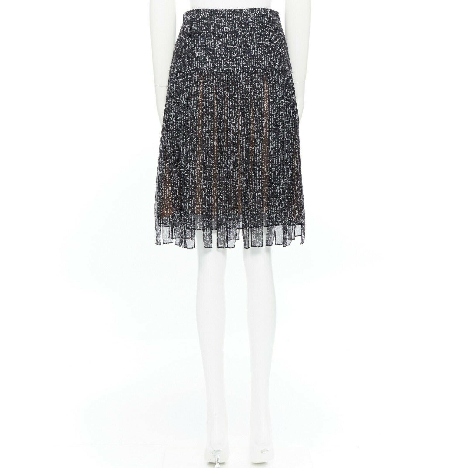 MICHAEL KORS black white 100% silk marble chiffon strips high-waist skirt US0 In Good Condition In Hong Kong, NT