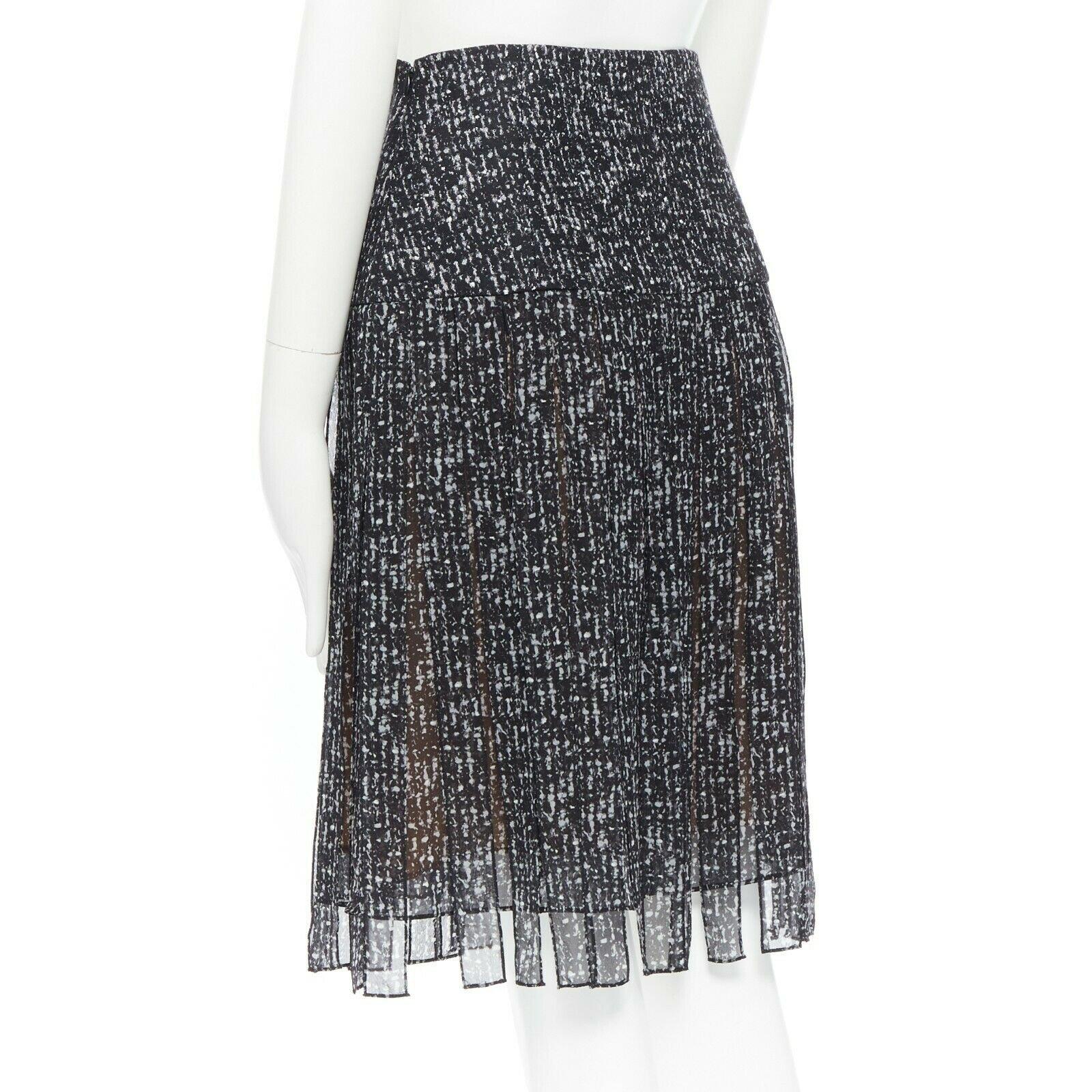 Women's MICHAEL KORS black white 100% silk marble chiffon strips high-waist skirt US0