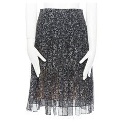 MICHAEL KORS black white 100% silk marble chiffon strips high-waist skirt US0