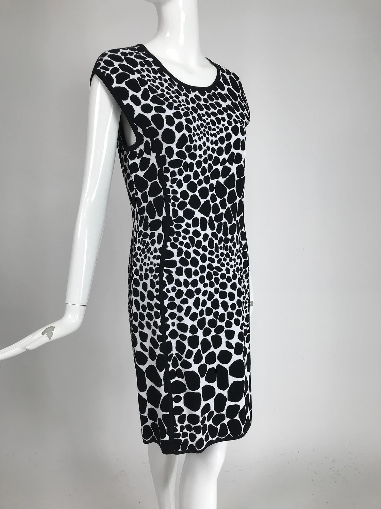 Michael Kors Black & White Knit Stretch Animal Print Dress Large 3