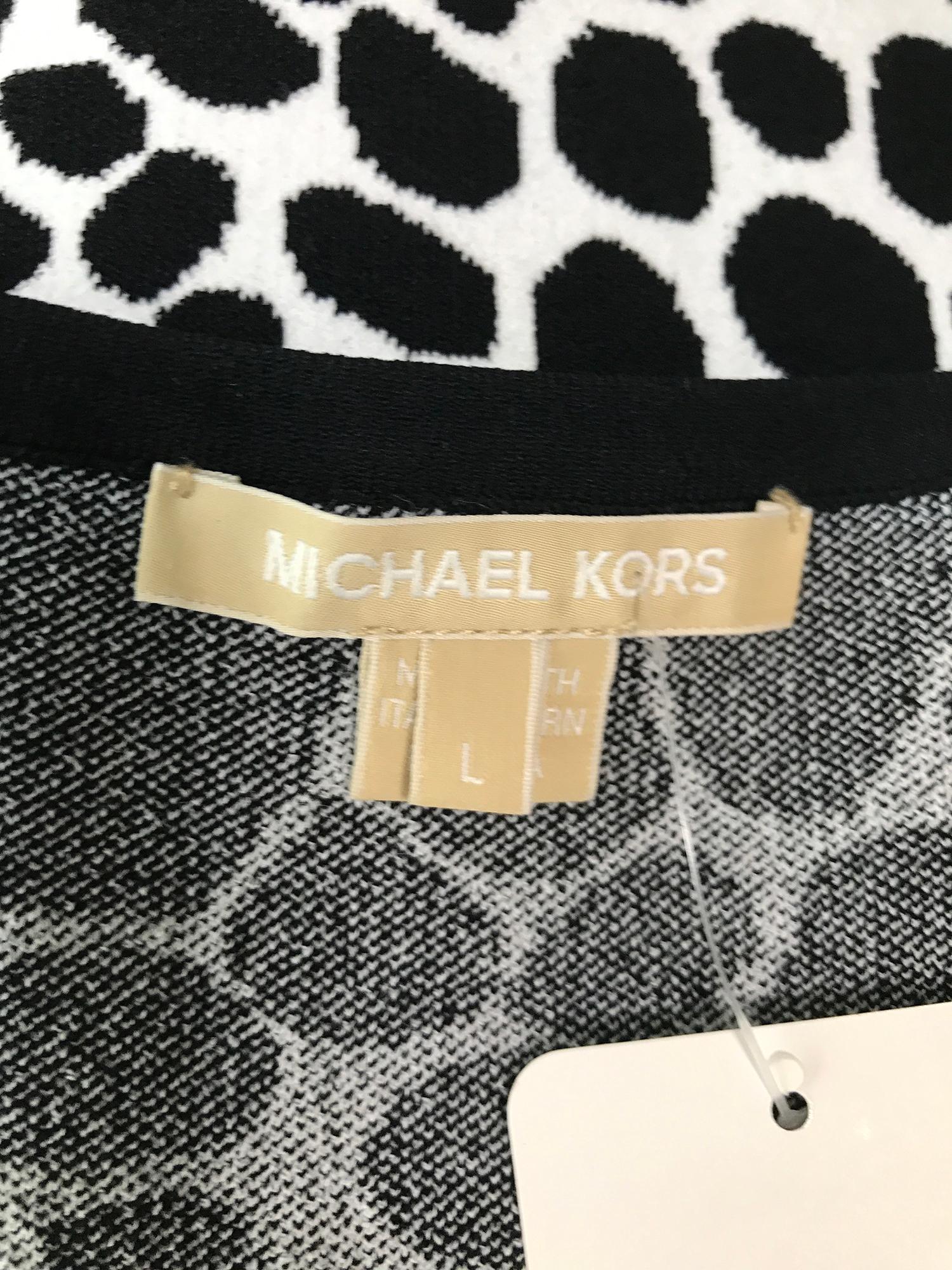 Michael Kors Black & White Knit Stretch Animal Print Dress Large 4