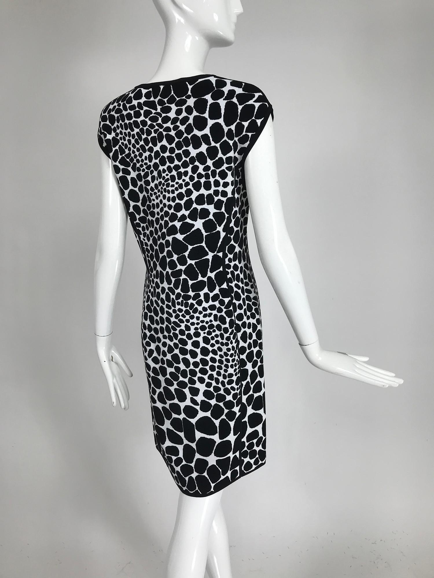 Women's Michael Kors Black & White Knit Stretch Animal Print Dress Large