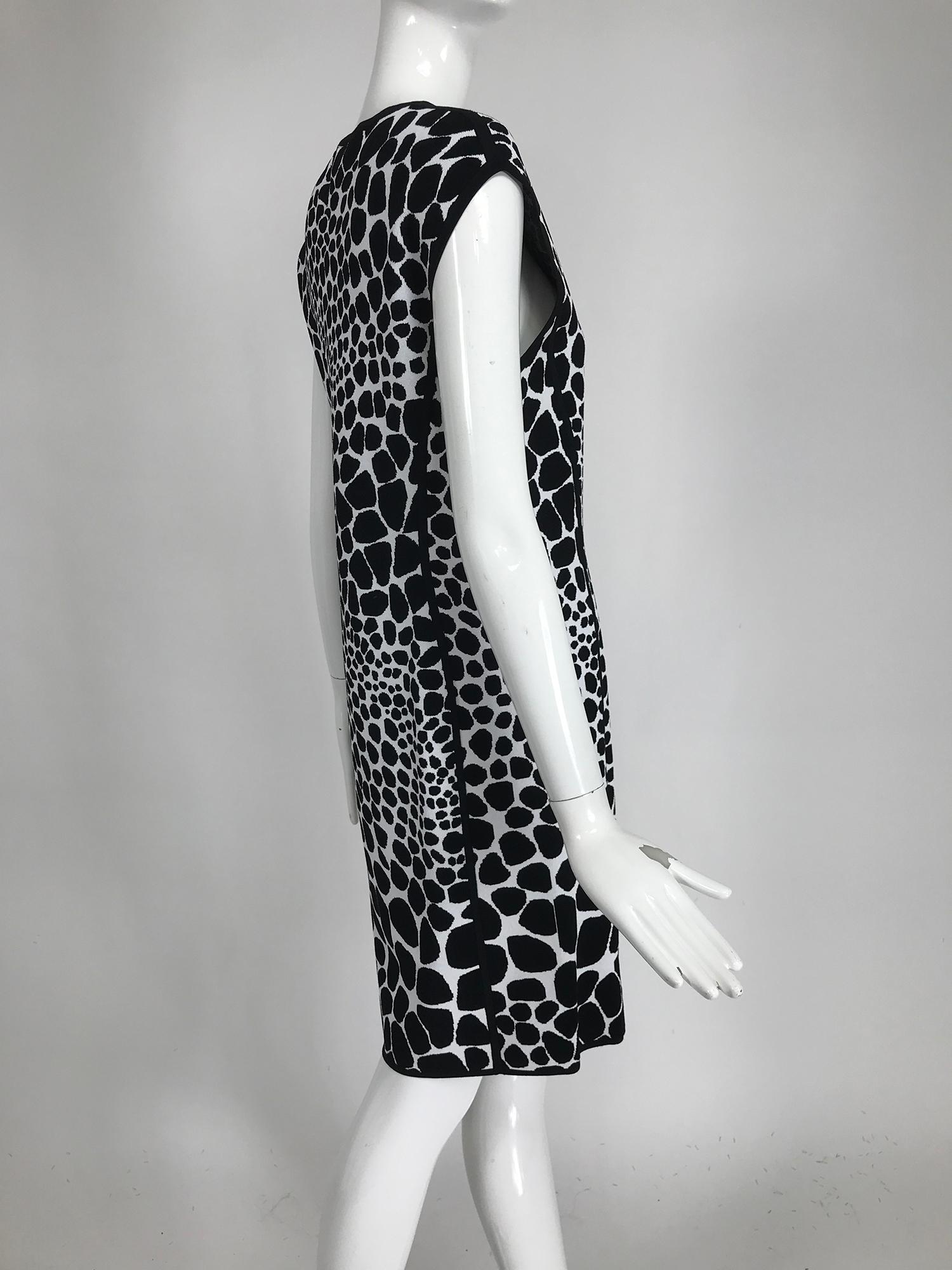 Michael Kors Black & White Knit Stretch Animal Print Dress Large 1