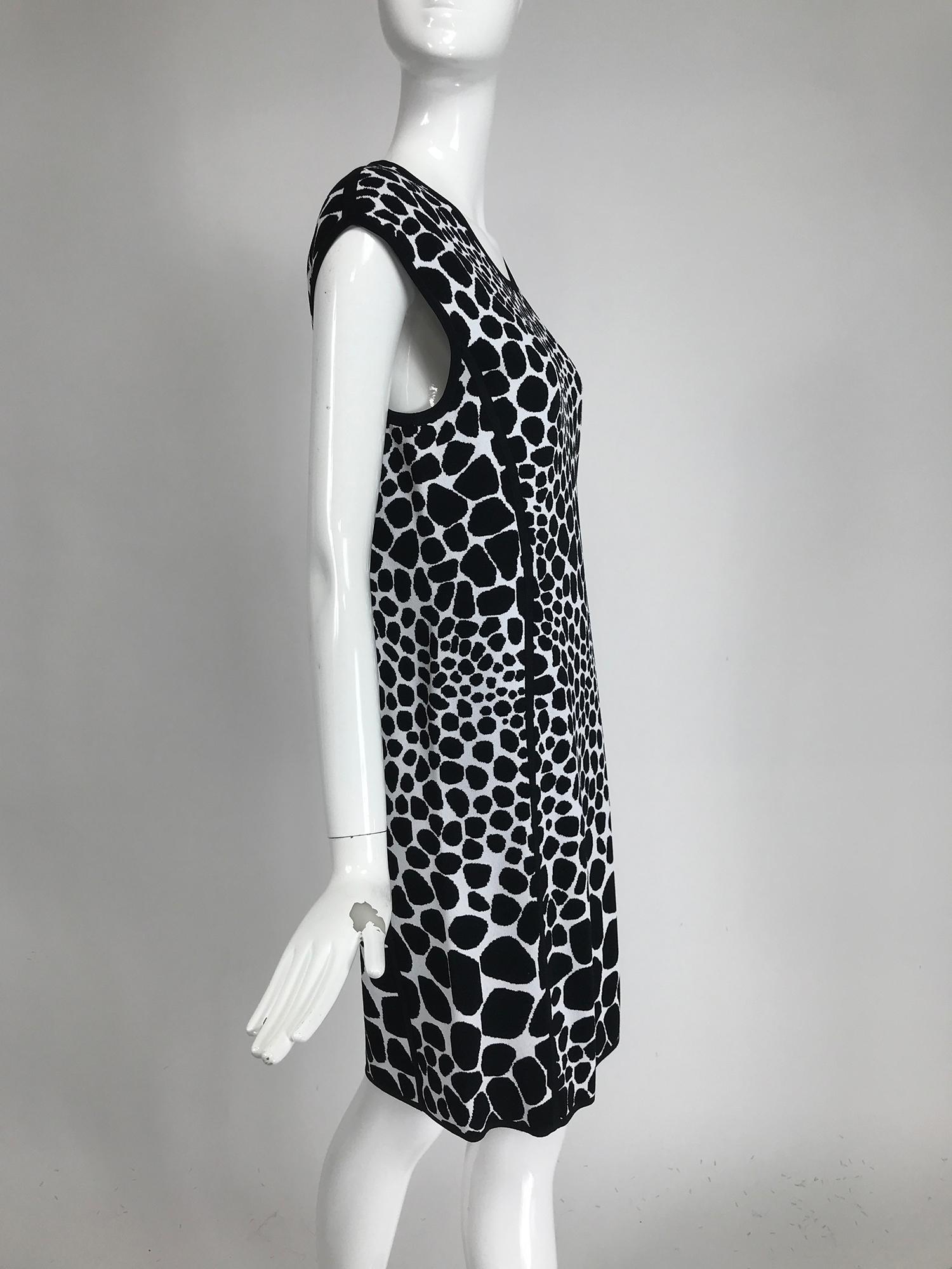 Michael Kors Black & White Knit Stretch Animal Print Dress Large 2