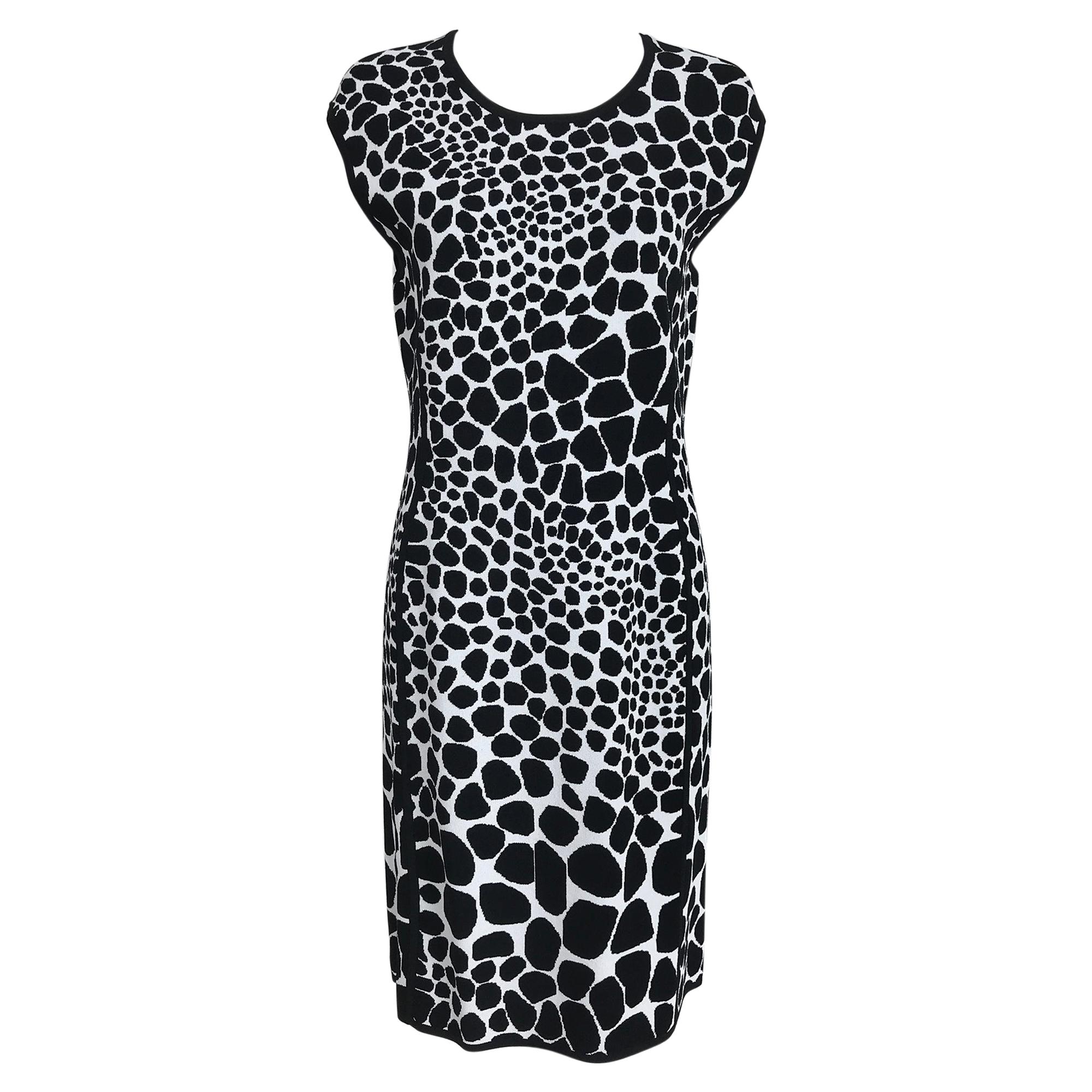Michael Kors Black & White Knit Stretch Animal Print Dress Large