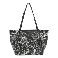 Michael Kors Black/White Leather Large Graffiti Whitney Tote