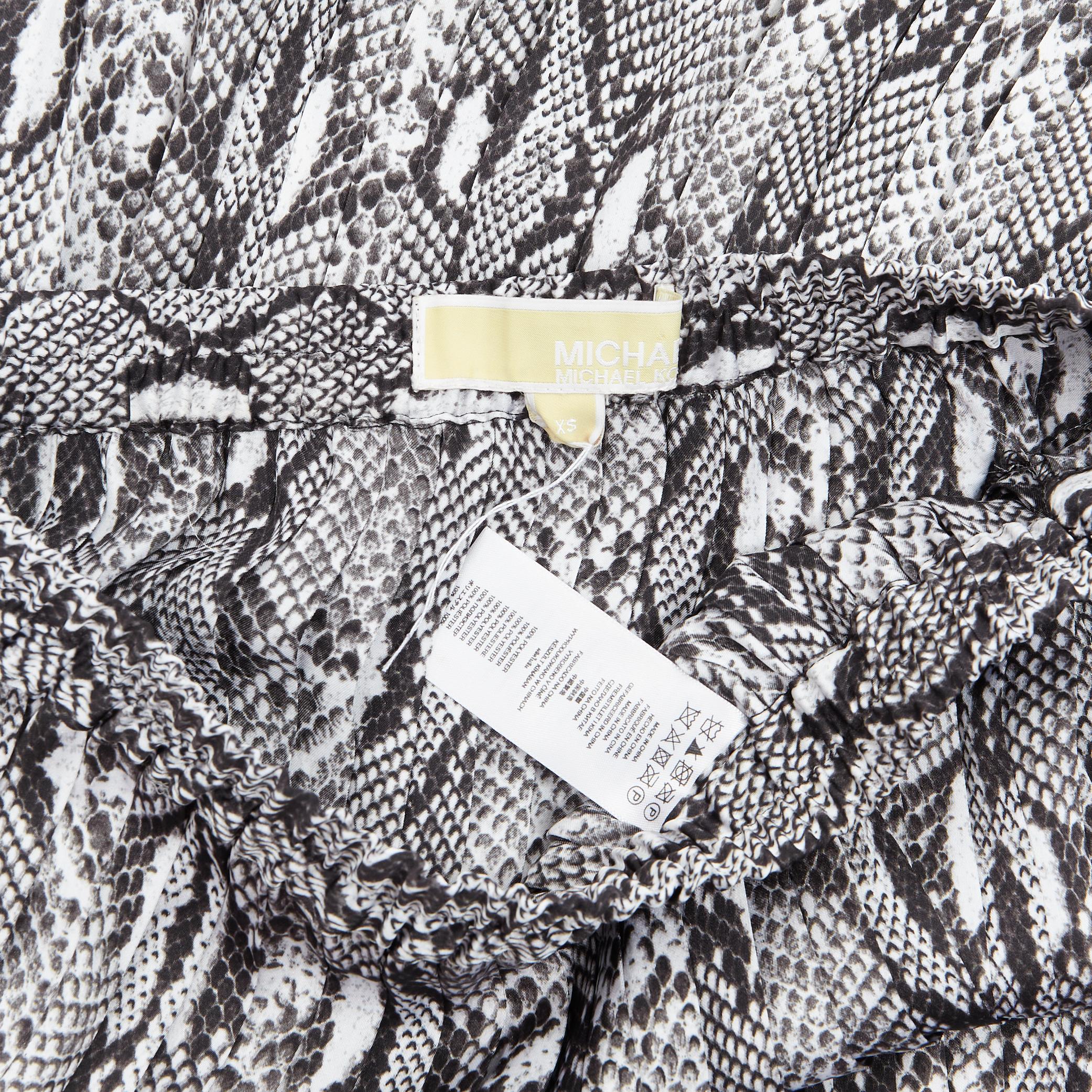 Women's MICHAEL KORS black white python print pleated midi summer skirt XS For Sale