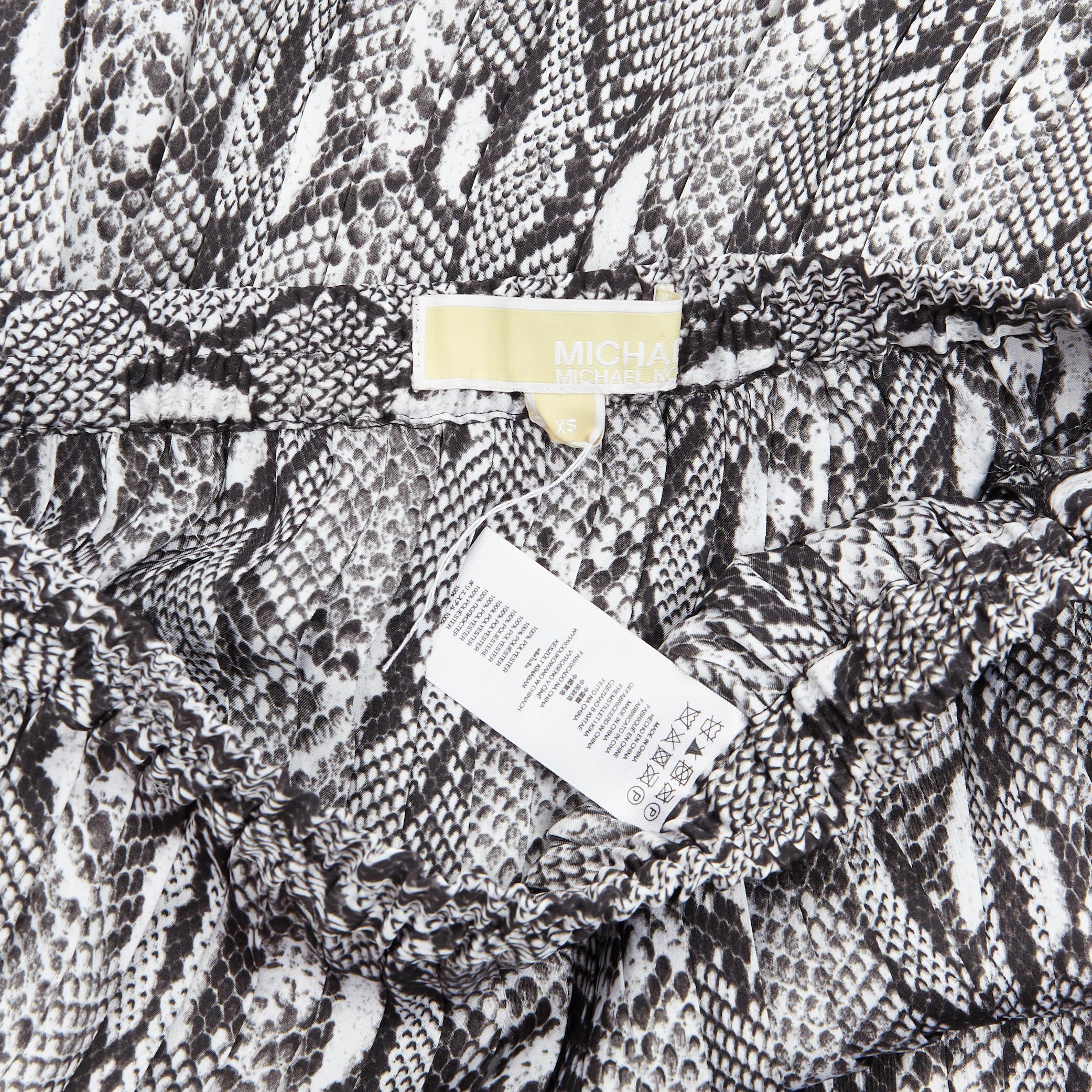 Women's MICHAEL KORS black white python print pleated midi summer skirt XS