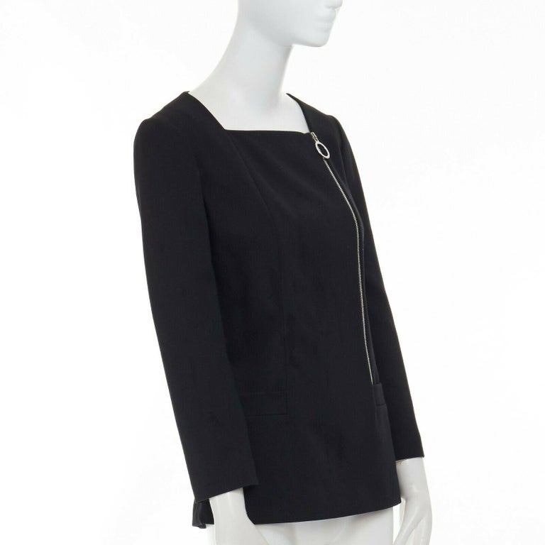 MICHAEL KORS black wool blend angular neckline zip front blazer style ...