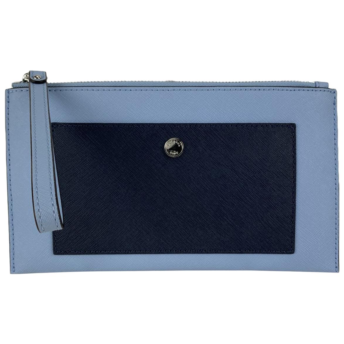 Michael Kors Blue Bicolor Leather Wristlet Pouch Bag with Pocket