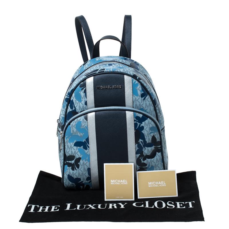 Michael Kors Blue Butterfly Monogram Coated Canvas Medium Abbey Backpack For Sale 4