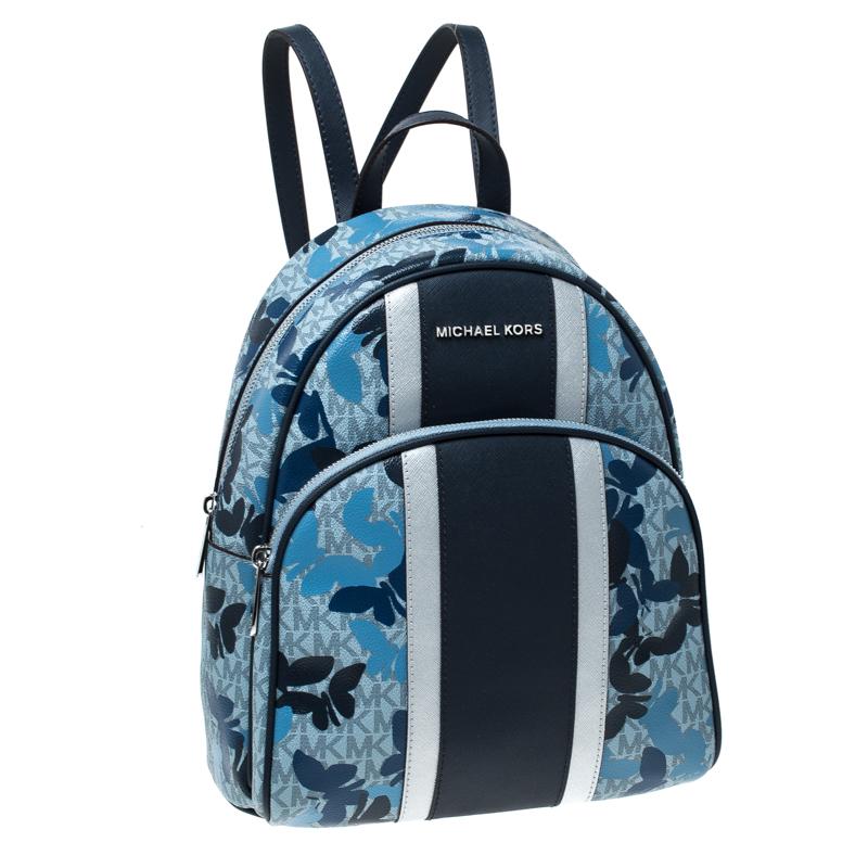 Michael Kors Blue Butterfly Monogram Coated Canvas Medium Abbey Backpack In New Condition For Sale In Dubai, Al Qouz 2