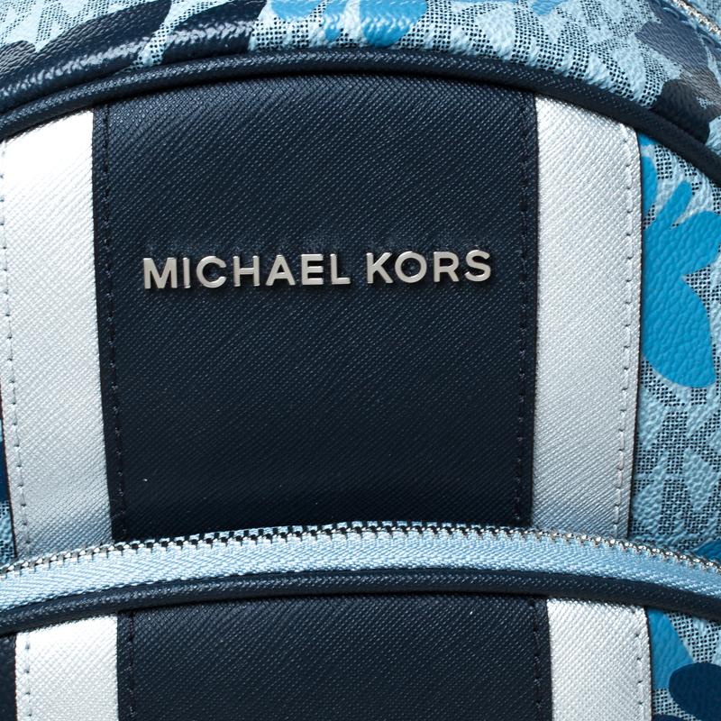 Women's Michael Kors Blue Butterfly Monogram Coated Canvas Medium Abbey Backpack For Sale