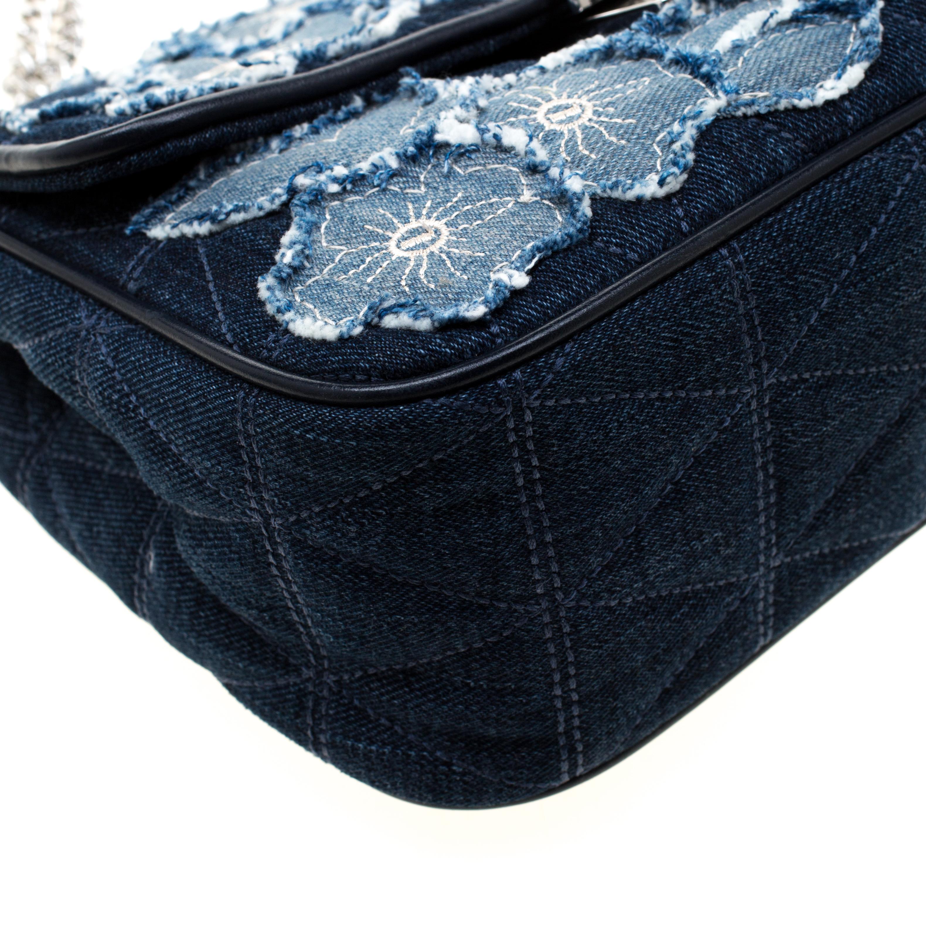 Black Michael Kors Blue Floral Denim Sloan Shoulder Bag