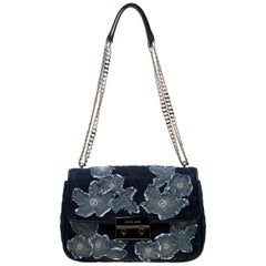 Used Michael Kors Blue Floral Denim Sloan Shoulder Bag
