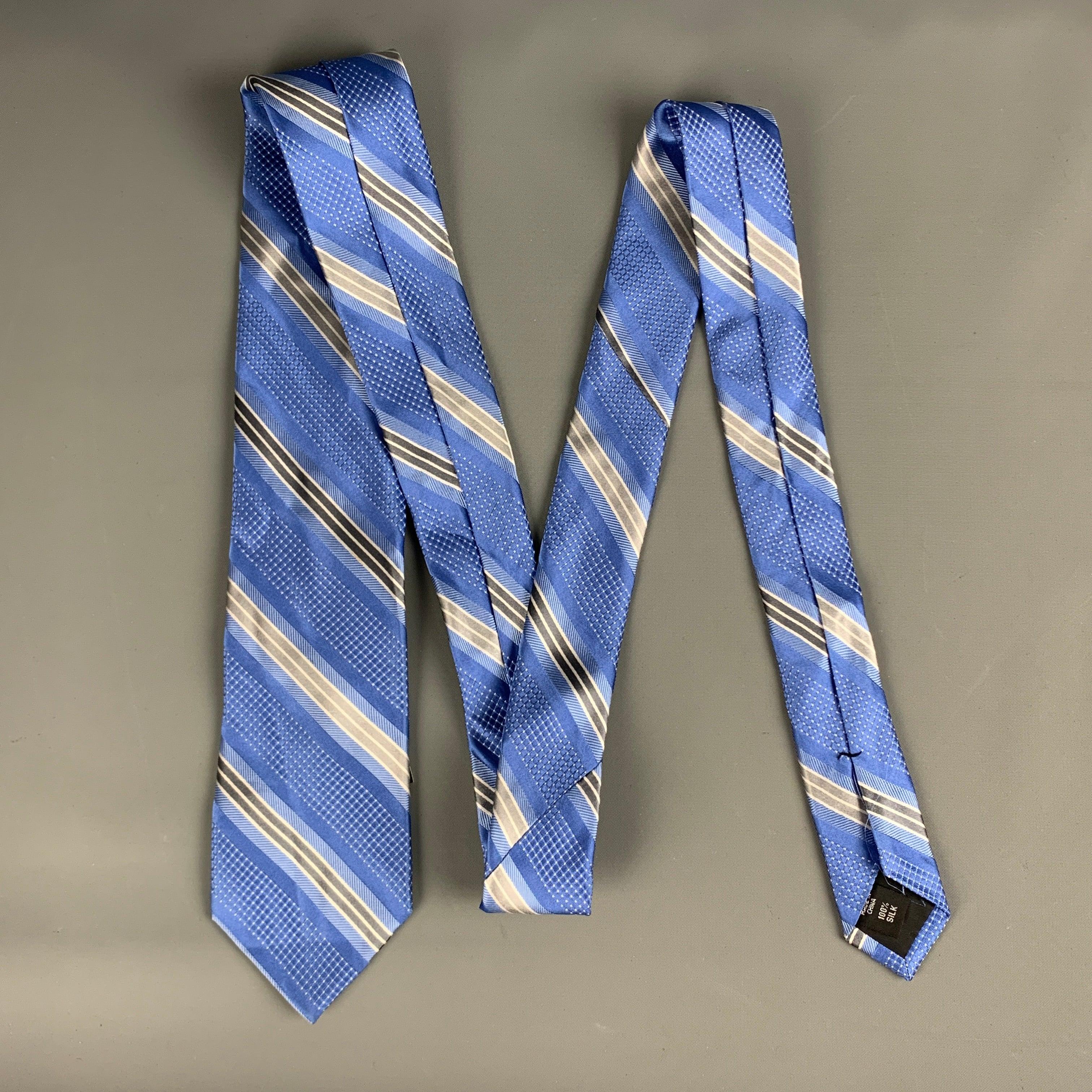 MICHAEL KORS Blue Grey Stripe Silk Tie In Good Condition For Sale In San Francisco, CA