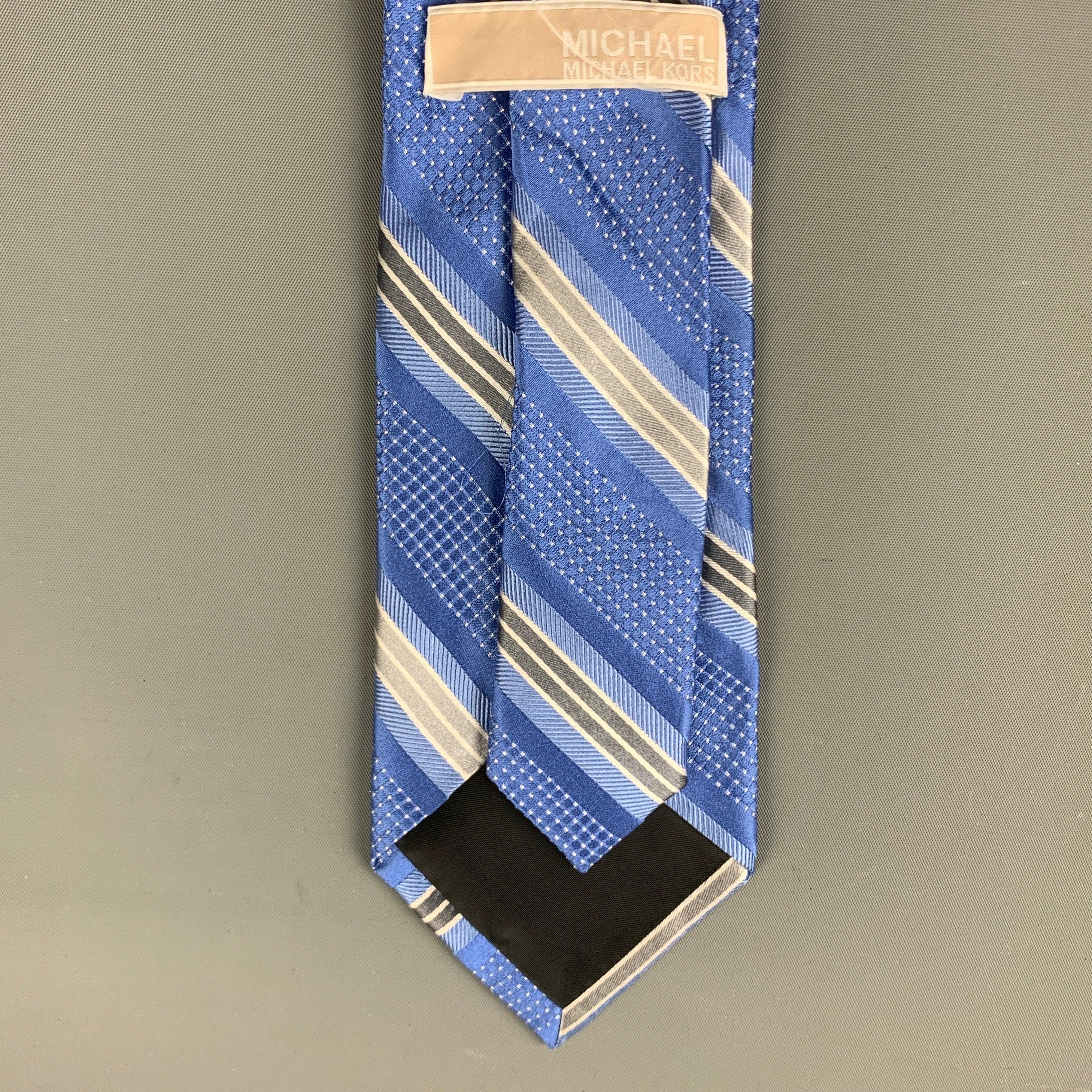 Men's MICHAEL KORS Blue Grey Stripe Silk Tie For Sale