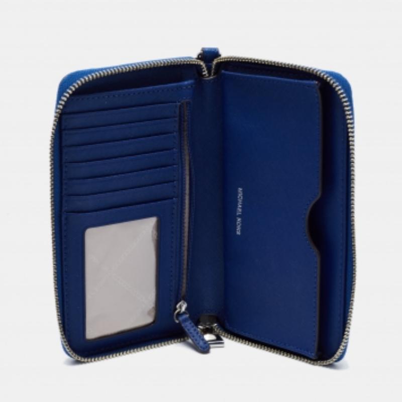 Portefeuille en cuir bleu Jet Set à fermeture éclair Michael Kors Pour femmes en vente