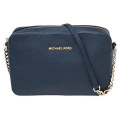 Michael Kors Blaue Saffiano Kamera-Umhängetasche aus Leder Jet Set
