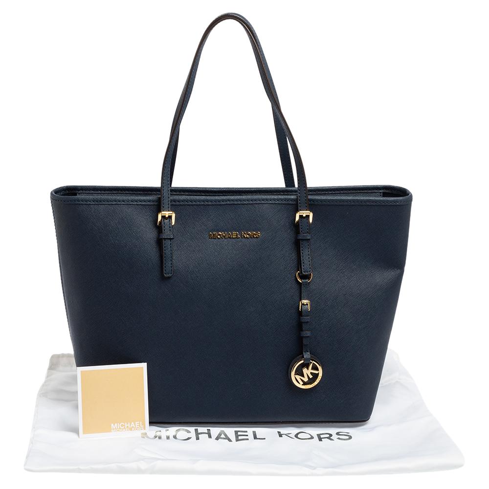 Michael Kors Blue Saffiano Leather Jet Set Travel Tote 4