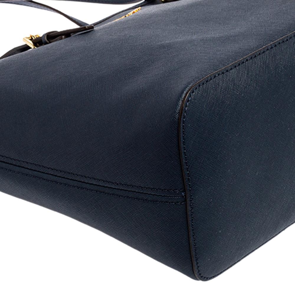 Black Michael Kors Blue Saffiano Leather Jet Set Travel Tote