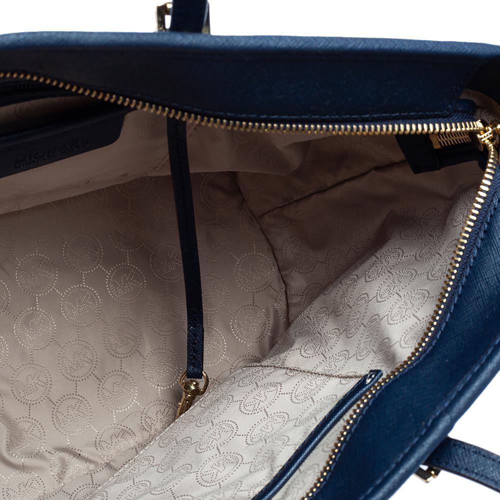 Women's Michael Kors Blue Saffiano Leather Jet Set Travel Tote