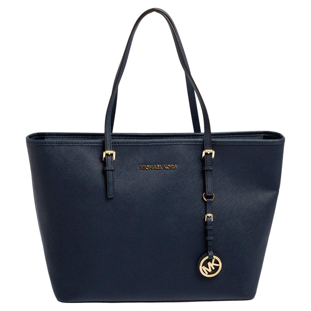 Michael Kors Blue Saffiano Leather Jet Set Travel Tote