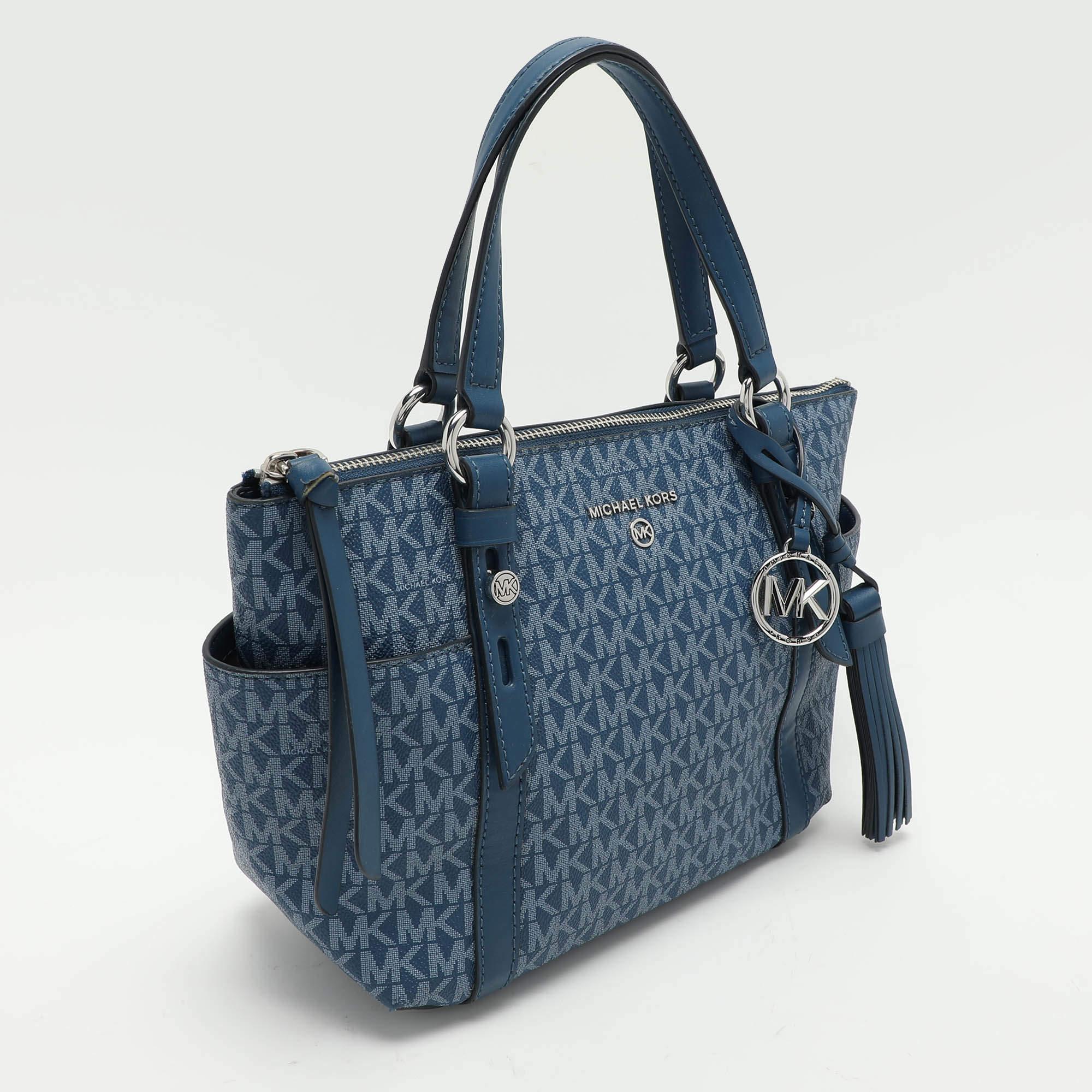 Bleu Sacoche Sullivan en toile enduite et cuir Michael Kors Signature bleu en vente