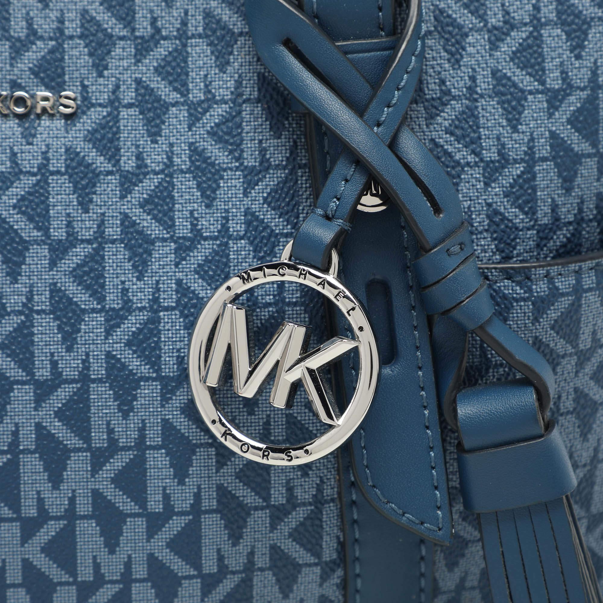 Sacoche Sullivan en toile enduite et cuir Michael Kors Signature bleu en vente 1