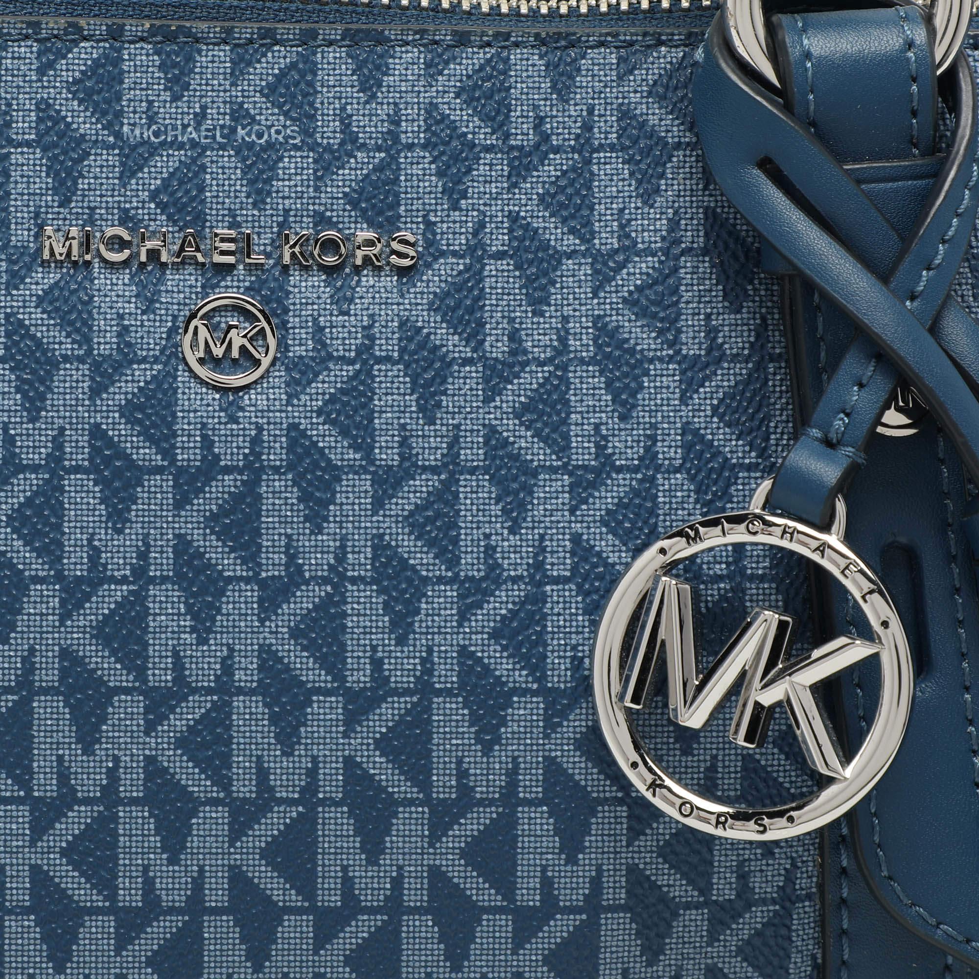 Sacoche Sullivan en toile enduite et cuir Michael Kors Signature bleu en vente 2