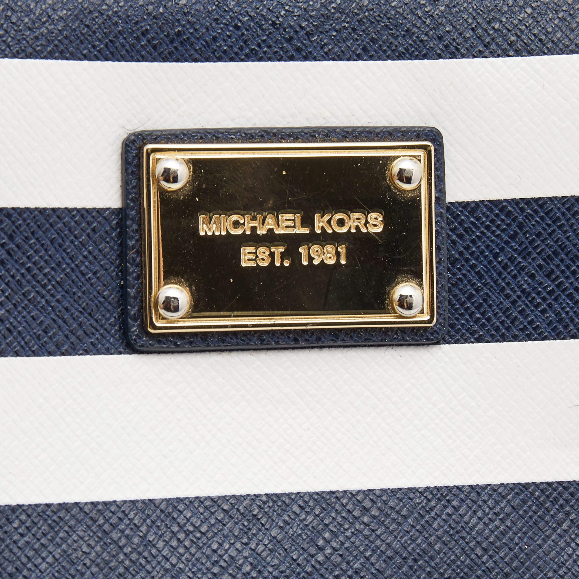 Women's Michael Kors Blue/White Leather Striped Zip Around Wallet For Sale