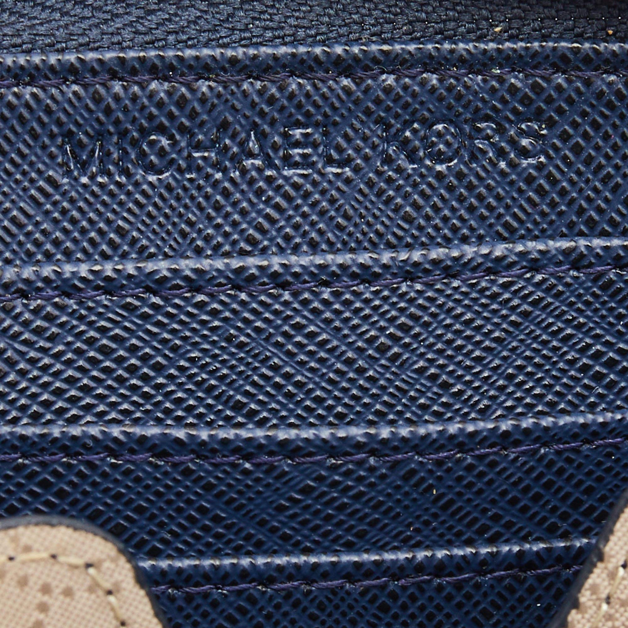 Michael Kors Blue/White Leather Striped Zip Around Wallet For Sale 3