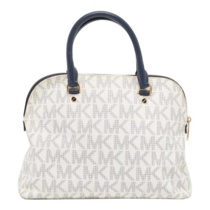 Michael Kors Bolso grande Cindy Dome de lona revestida y piel azul/blanco Signature