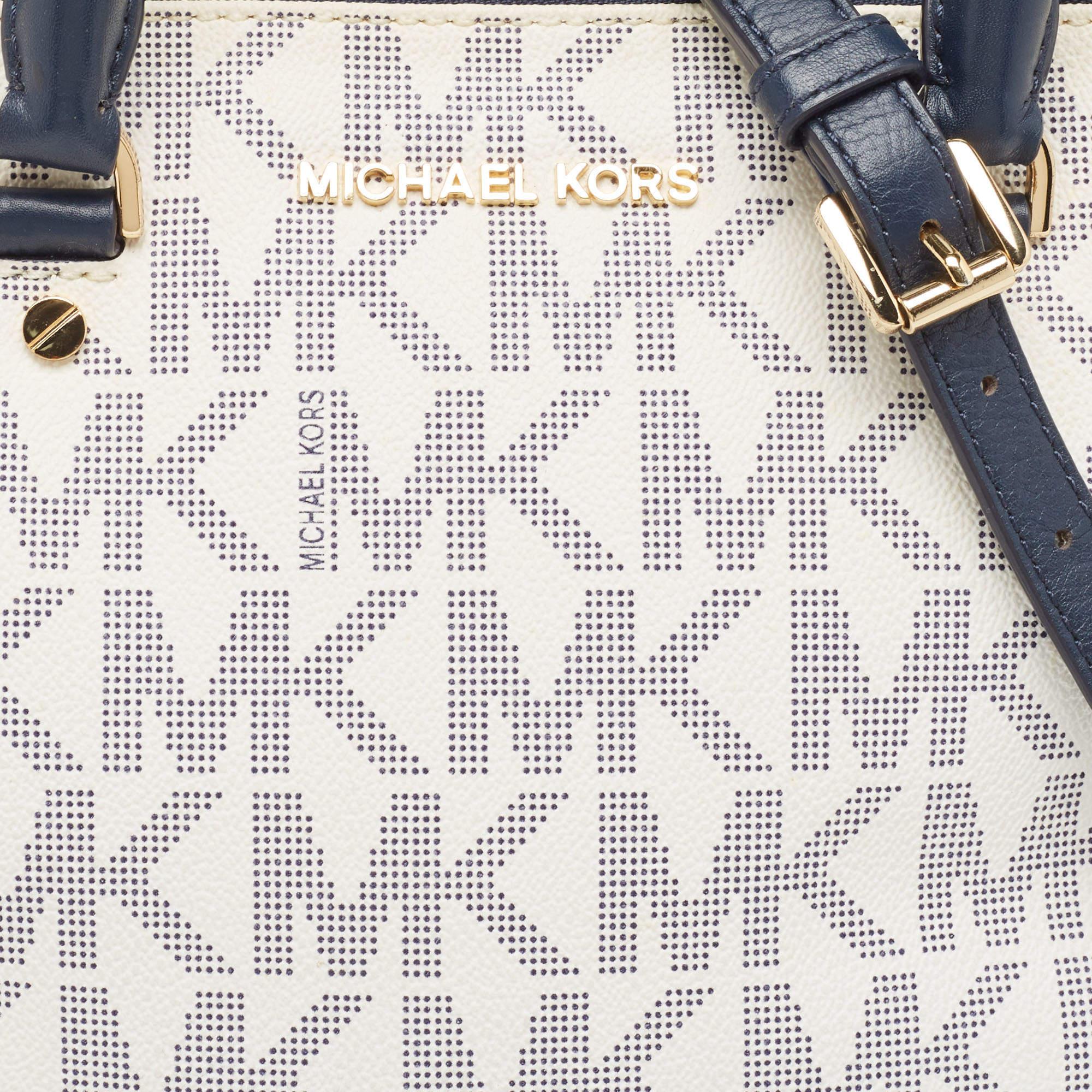 Michael Kors Blau/Weiß Signature Beschichtetes Segeltuch Leder Große Cindy Dome Tasche Damen