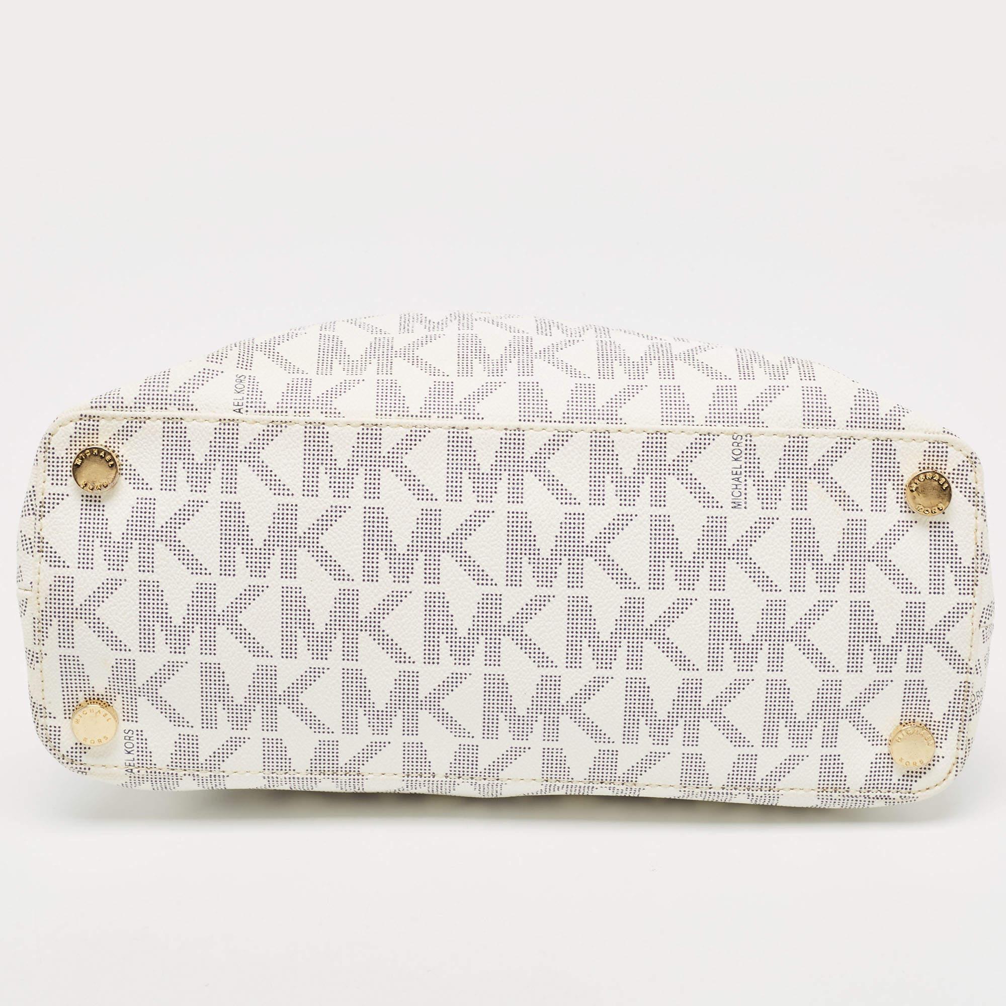 Michael Kors Blau/Weiß Signature Beschichtetes Segeltuch Leder Große Cindy Dome Tasche 3