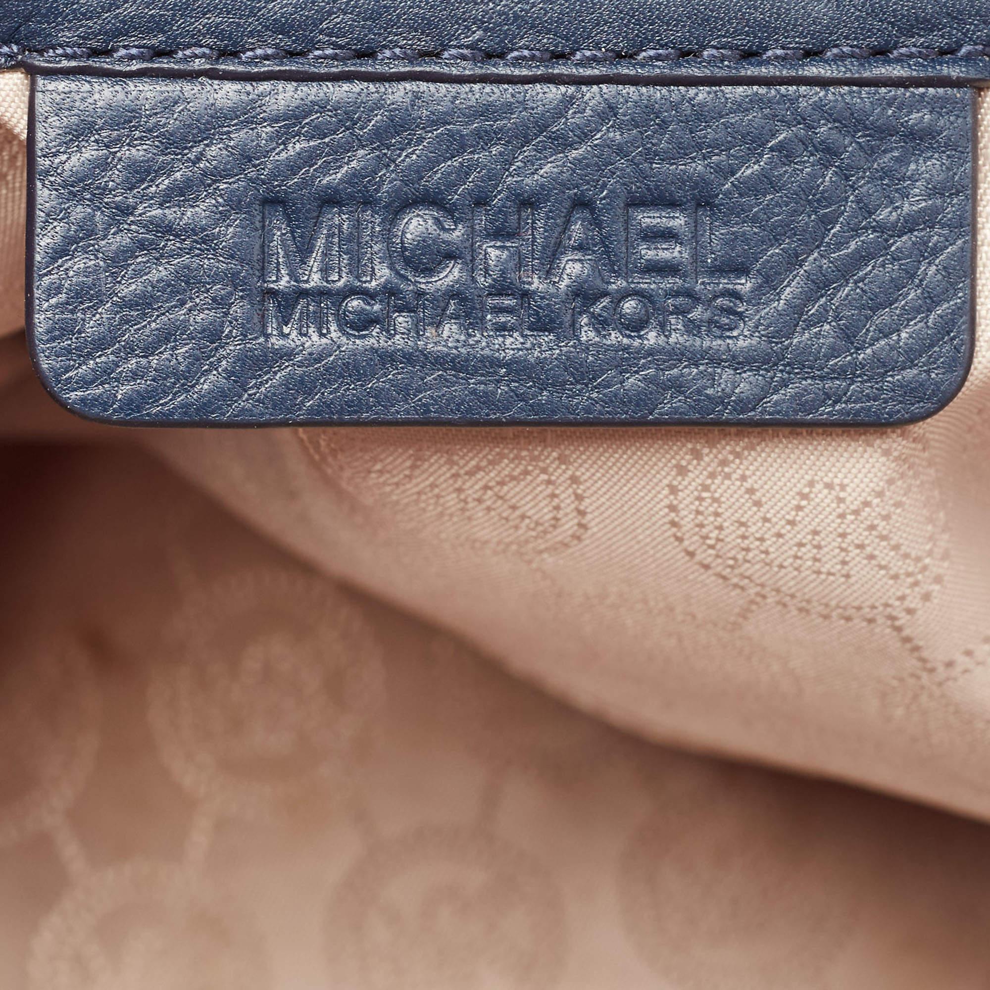 Michael Kors Blau/Weiß Signature Beschichtetes Segeltuch Leder Große Cindy Dome Tasche 4