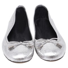 Michael Kors Bow Embellished Ballet Flats in Metallic Silver Leather