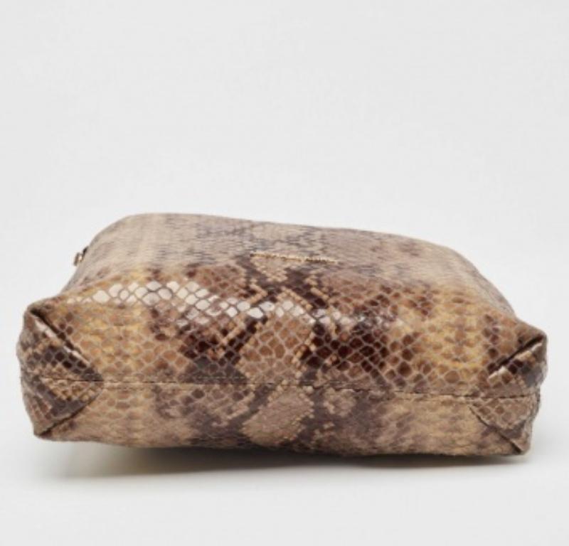 Michael Kors Brown/Black Python Embossed Patent Leather Tassel Hobo In Fair Condition For Sale In Dubai, Al Qouz 2