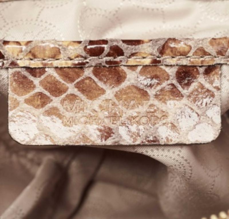 Michael Kors Brown/Black Python Embossed Patent Leather Tassel Hobo For Sale 1