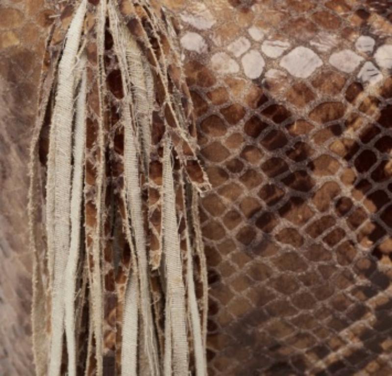 Michael Kors Brown/Black Python Embossed Patent Leather Tassel Hobo For Sale 3