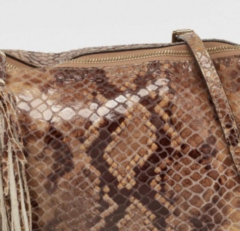 Michael Kors Brown/Black Python Embossed Patent Leather Tassel Hobo For Sale 5