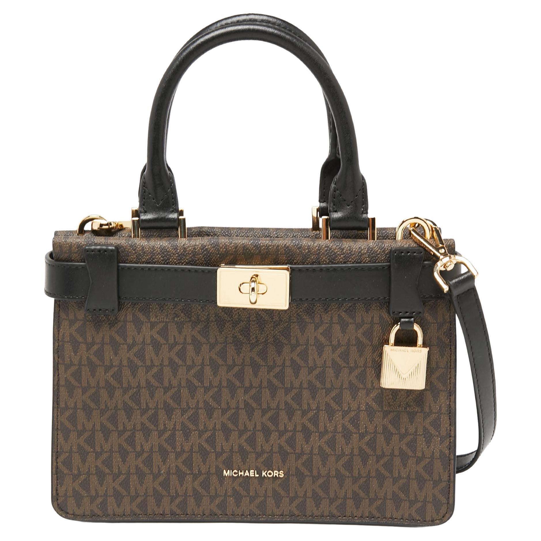 Michael Kors Black And Brown Bag Michael Kors Brown Signature Coated Canvas Jet Set Chain Satchel For
