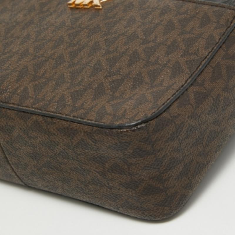 Michael Kors Brown/Black Signature Tasche aus beschichtetem Segeltuch und Leder mit Tragegriff Damen im Angebot