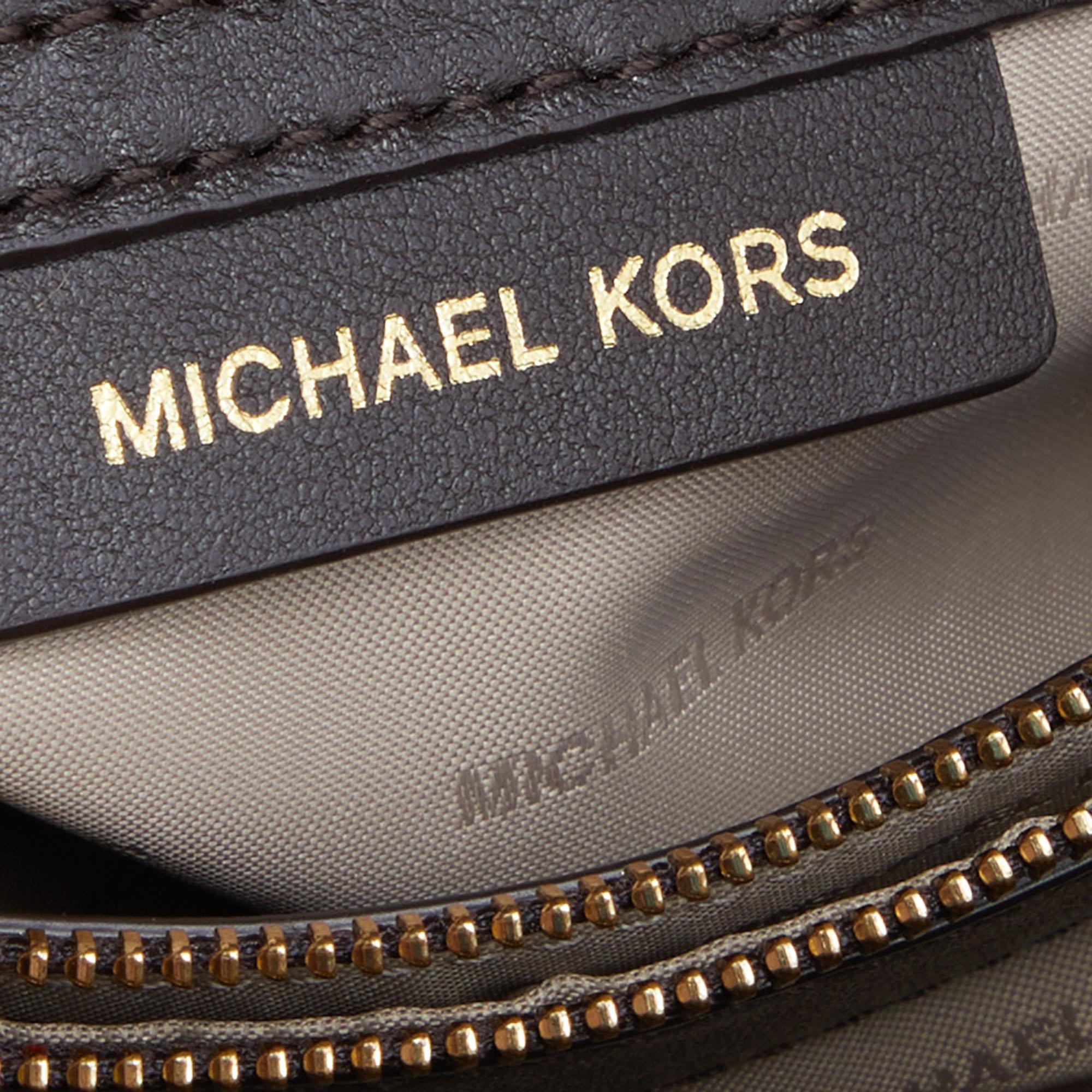 Black Michael Kors Brown/Gold Signature Coated Canvas and Leather Large Shoulder Bag