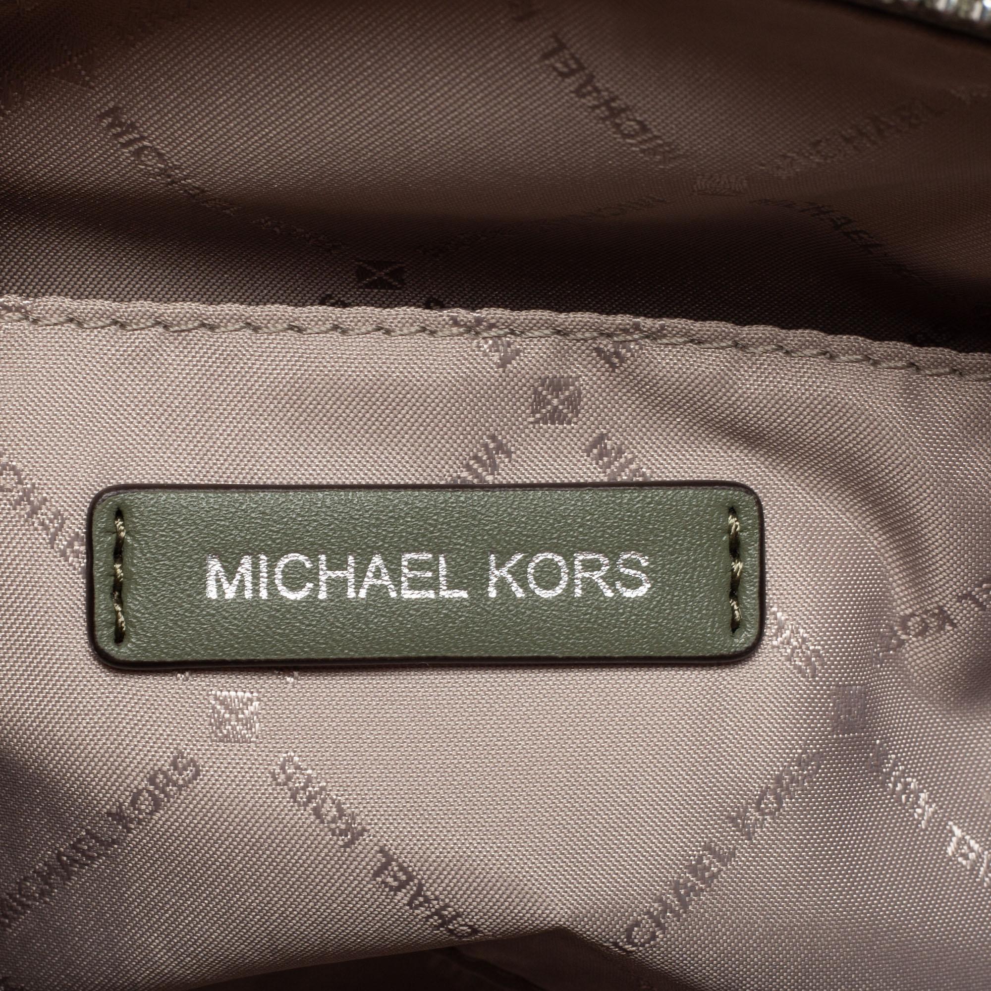 Michael Kors Brown/Green Signature Canvas And Leather Small Avril Satchel 2