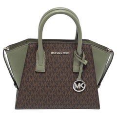 Used Michael Kors Brown/Green Signature Canvas And Leather Small Avril Satchel
