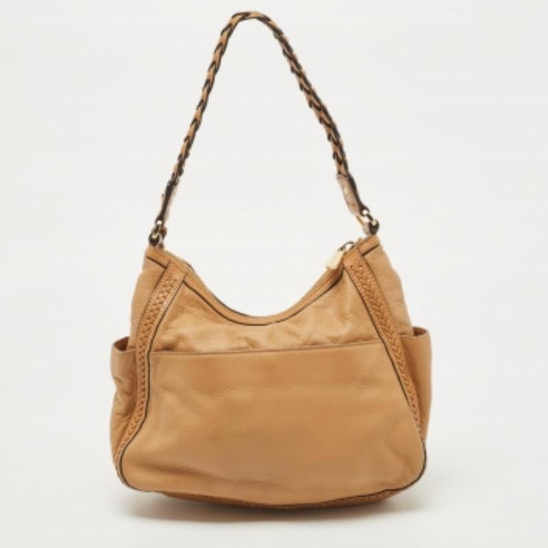 Michael Kors Hobo aus braunem Leder mit geflochtenem Griff (Braun) im Angebot