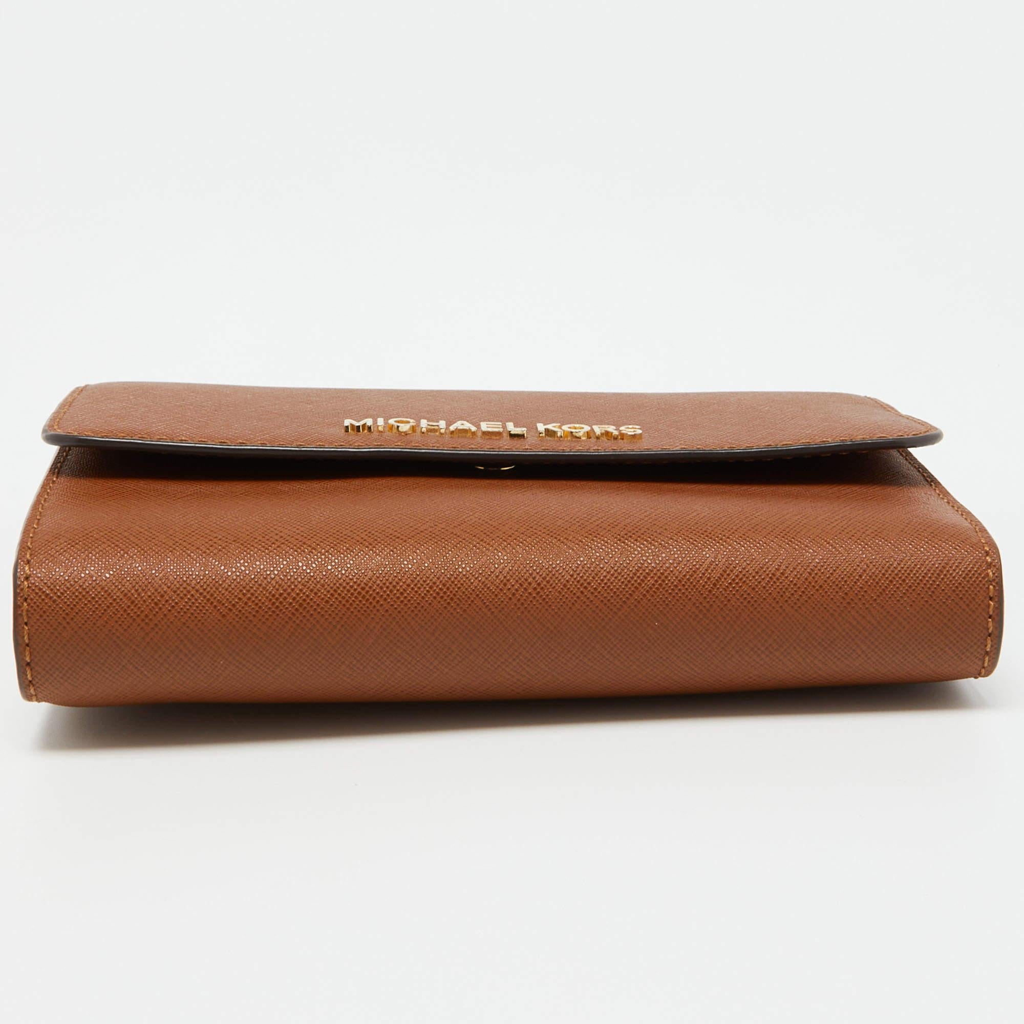 Michael Kors Brown Leather Flap Wallet For Sale 3